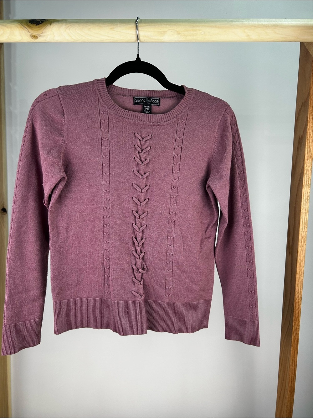 Sienna Sky Dusty Rose Knit Pullover with Center Braid